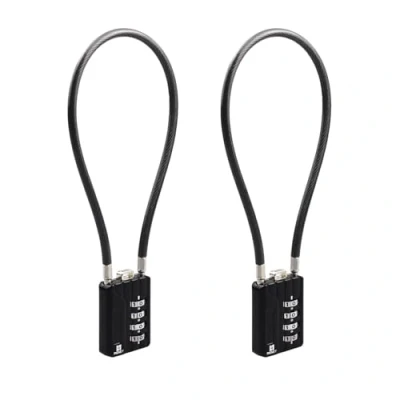 Image of RESET 204 (2 Pack) 4 Digit Combination Padlock with 12 in (30 cm) Cable, Chain Lock, Rope Cable Lock for Trash Can Lid, Bin, Locker, Gym Luggage, Helmet, 5 mm Diameter, Black
