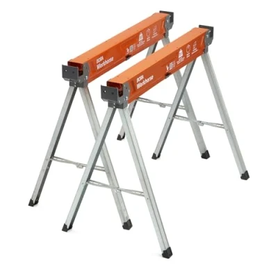 Image of BORA Workhorse Saw Horses 2 Pack Folding Heavy Duty Legs, Metal Horse with 2x4 Bracket Professional for Woodworking Carpenters Contractors PM 3350T