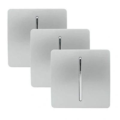 Image of Trendi 1 Gang 2 Way Artistic Modern Glossy 10 Amp Rocker Tactile Light Switch Silver (3 Pack)