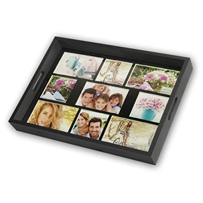 Image of Zep Wooden Photo Tray for 9 Photographs, Wood, Black, 43 x 35 5 cm