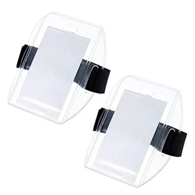 Image of Bxyzan Badge Holder,2Pcs Arm Holders Armband ID Card with Hook and Loop Fastener Clear Name Tag for Workers Security Staff Doorman Warehouse Factory