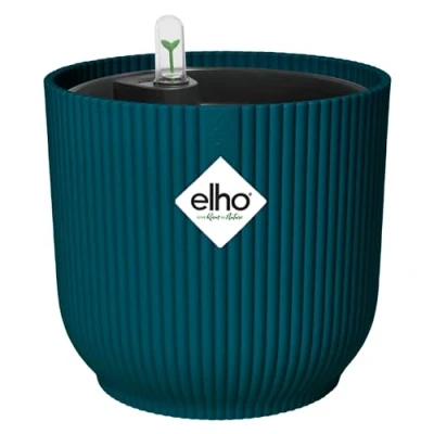 Image of elho Vibes Fold Round Flower Pot with Self Watering Insert 100% Recycled Plastic Plant Pots Indoor Ø 18 cm Blue/Deep Blue