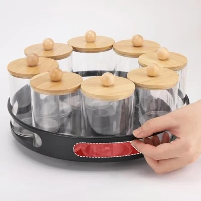 Image of FEFE 360 Rotating Storage Spice Rack Lazy Susan Cupboard Organizer, Height Adjustable Turntable Tier Countertop Organizer For Kitchen Pantry Cabinet Black (1 Tier, Round)