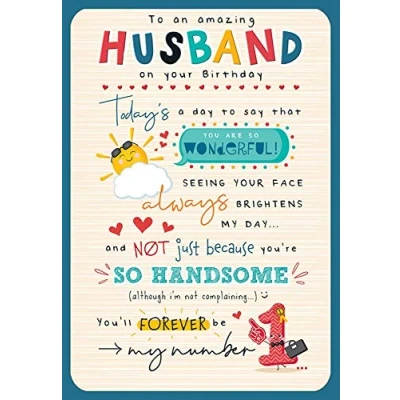 Image of Piccadilly Greetings Whimsical Birthday Card Husband 9 x 6 inches, Green