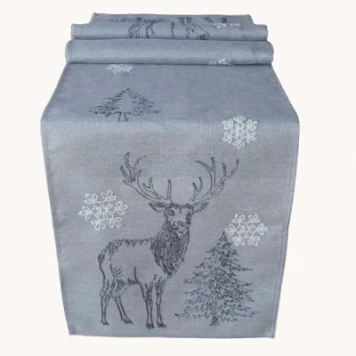 Image of texpot Table Runner 40 x 175 cm Embroidery Elk Trees Christmas Winter Decoration