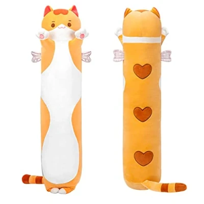 Image of Mewaii 51in Long Cat Plush Pillows Stuffed Animals Squishy Cute Plushie Kitten Sleeping Hugging Pillow Toys for Kids(Orange)