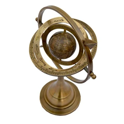 Image of Vimal Nautical 10&quot; Inch Antique Finsh Brass Armillary Sphere Arrow Globe Planet Brown Metal Base Office &amp; Home Décor