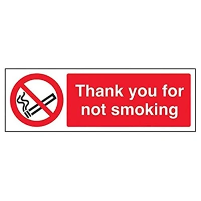 Image of V Safety Thank You For Not Smoking Prohibition Sign 300mm x 100mm Self Adhesive Vinyl
