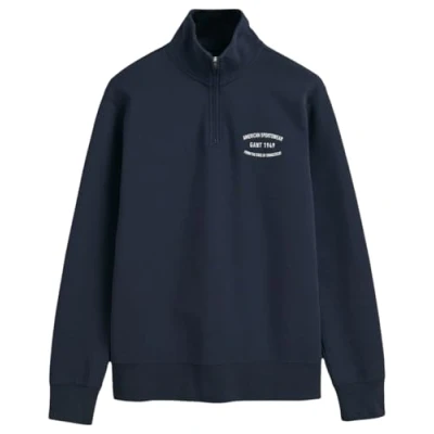 Image of Gant Mens Small Graphic Sweat Half Zip Dark Blue Size X Large