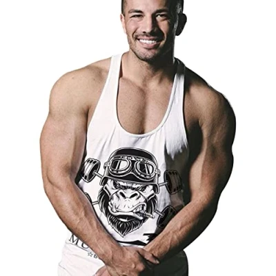 Image of Musclealive Mens Bodybuilding Tank Top Stringer Vest Cotton Arch Man White L ( Chest 41 Inch to 44Inch)