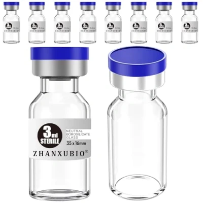 Image of ZHANXUBIO Sterile Empty Vials with Self Healing Injection Port and Aluminum Plastic Cap,Sterile Package (3ml Clear 10PCS)