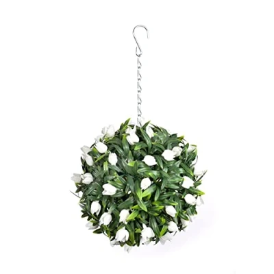 Image of Best Artificial TULIP Flower Ball Lush Long Leaf Topiary Grass (24cm, White)