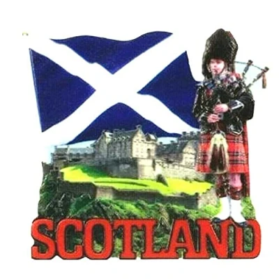 Image of Elgate Scottish Saltire Flag Fridge Magnet Scotland Highland Piper Edinburgh Castle