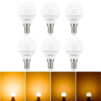 Image of Linkind E14 LED Bulb, Golf Ball P45 Bulb Dimmable, Small Edison Screw (SES), 4.5W (40W Equivalent), 2700K Soft White, CE/RoHS/ErP Certified, Not Suitable for 3 Way Dimmable Lamps, 6 Pack