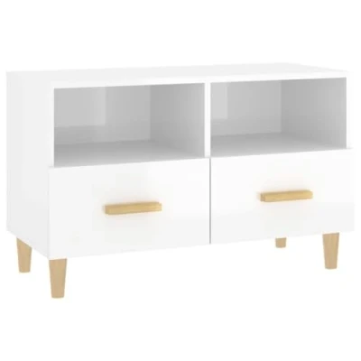 Image of vidaXL TV Cabinet Sideboard Entertainment Centre Console Media Unit HiFi with Drawer High Gloss White 80x36x50 cm Engineered Wood