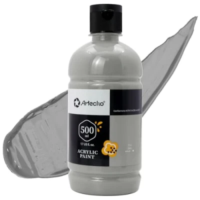 Image of Artecho Grey Acrylic Paint 500ml/17oz, Craft for Art Supply, Ideal Canvas, Fabric, Pumpkin, Rock, Leather, Model, Ceramic, Plastic, Clay, Glass.