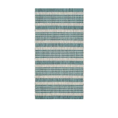 Image of SAFAVIEH Contemporary Rug for Indoor &amp; Outdoor Courtyard Collection, Short Pile, in Grey and Blue color, 79 X 152 cm