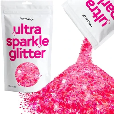 Image of Glitter Multi Size Fluorescent Pink Ultra Sparkle Sequins Nail Face Festival Christmas Halloween Makeup Chunky Fine 100g / 3.5oz