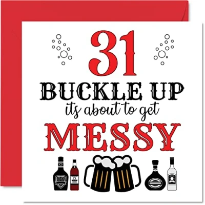 Image of Fun 31st Birthday Cards for Men Woman Buckle Up Happy Card Dad Mum Son Daughter Brother Sister Uncle Auntie Cousin, 145mm x Greeting Cards, Joke