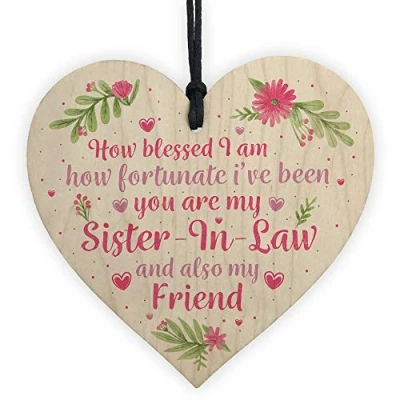 Image of RED OCEAN Handmade Sister In Law Gift Wooden Heart Chic Plaque Keepsake Birthday Thank You Family