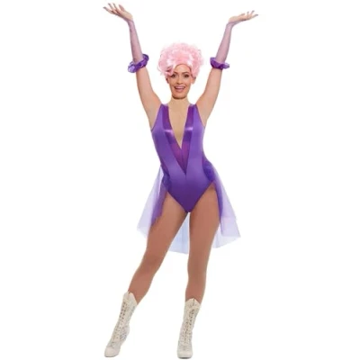 Image of Smiffys Trapeze Artist Costume, Purple with Bodysuit &amp; Gloves, Circus Fancy Dress, Adult Dress Up Costumes