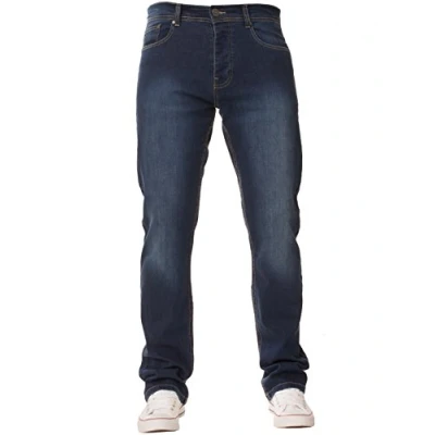 Image of Enzo Mens Classic Straight Leg Regular Fit Twill Denim Jeans (44W x 30L, Mid Stonewash)
