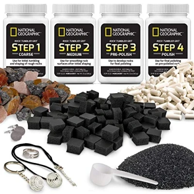 Image of NATIONAL GEOGRAPHIC Rock Tumbler Refill Kit Tumbling Supplies including Grit and Polish Refill, Ceramic Media, GemFoam, 1.36 kg Madagascar Rocks for Tumbling, Jewellery Accessories