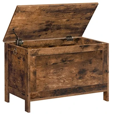 Image of HOOBRO Storage Chest Trunk, Wooden Box, Large Toy Chests with Lid, Box Organizer Unit, Bed End Bench, Shoe Entryway, Hallway, Bedroom, Rustic Brown EBF75CW01G1