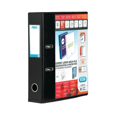 Image of Elba A4 Lever Arch File, 70mm spine, Presentation Folder with Customisable Cover, Portrait, Black (Single)