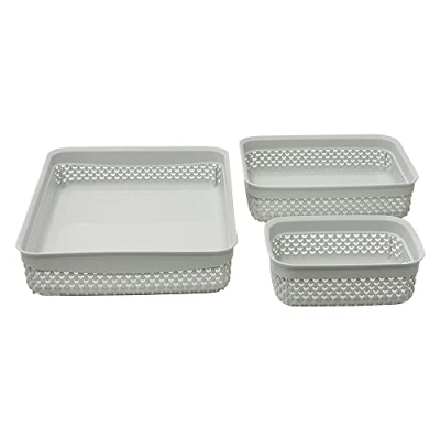 Image of JVL Droplette Design Set of 3 Rectangular Plastic Storage, Grey, One Size
