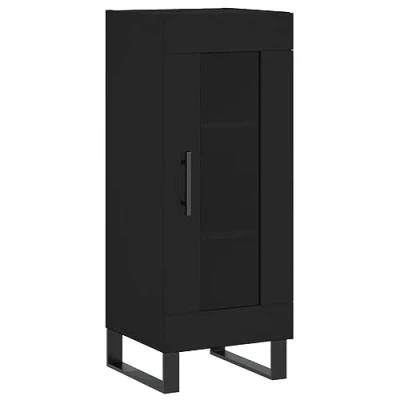 Image of vidaXL Engineered Wood Sideboard Black Modern Cabinet with Glass Door, Ample Storage Space for Home