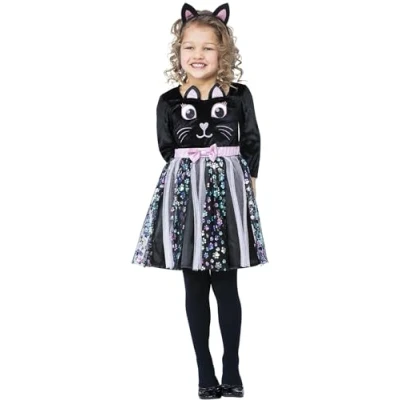 Image of Smiffys Cat Costume Dress &amp; Headband, Halloween Child Fancy Dress, Animal Up Costumes