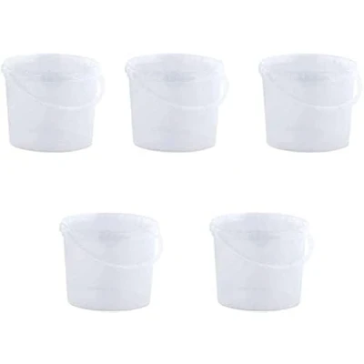 Image of Pack of 5 x Litre Clear Round Plastic Bucket with Lid &amp; Handle