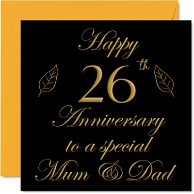Image of Special 26th Anniversary Card for Dad Mum Parents &amp; Happy 26 Wedding Cards from Son Daughter Family, 145mm x Greeting Twenty Sixth Anniversaries