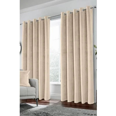 Image of Enhanced Living Cream Velvet, Supersoft, Blackout, Thermal Pair of Curtains with Eyelet Top 100% Energy Saving, Noise Reducing, Curtain 90 x 108 inch (229x274cm)