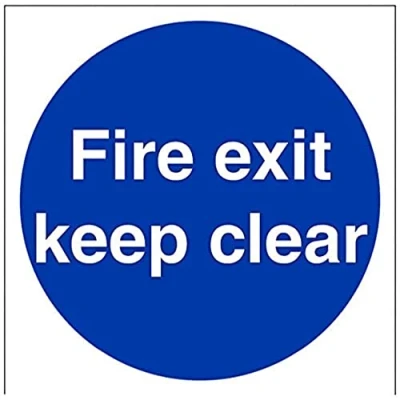 Image of V Safety Fire Exit Keep Clear Mandatory Sign 200mm x Self Adhesive Vinyl