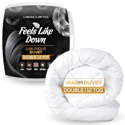 Image of Linens Limited Double Duvet 12 Tog, Feels Like Down, Luxurious Quilt, Soft and Comfy, Ultra Fine Siliconised Hollowfibre, Machine Washable (White)