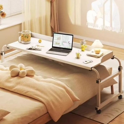 Image of ZHFASDS Mobile Overbed Table，Computer Table With Wheels Adjustable Height Portable Desk Castor Over Bed 115 210cm Medical Wheels(Color:White)