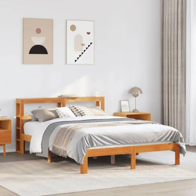 Image of Bed Frame without Mattress Wax Brown 135x190 cm Double Solid Wood Pine vidaXL