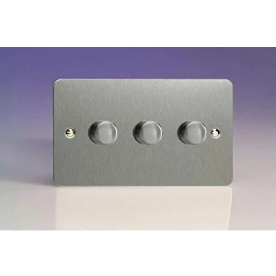 Image of Varilight V Pro Ultra Flat 3 Gang Brushed Steel LED Trailing Edge Dimmer Switch 1 or 2 Way