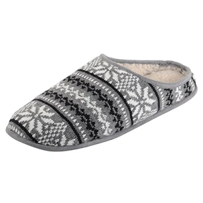 Image of Mens Fairisle Slippers with Non Slip Sole &amp; Faux Sheepskin Lining Grey, UK 9