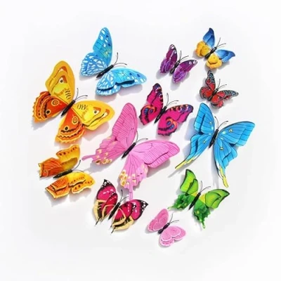Image of 3D Butterfly Wall Sticker, Double Layer Butterfly, Refrigerator Bedroom Party Wedding Decoration, Room Decoration (Multicolour, 12)