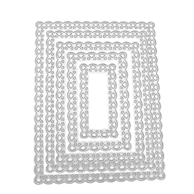 Image of WANGCL 5Pcs Lace Rectangle Frame Metal Die Cuts, Christmas Wave Long Square Cutting Dies Cut Stencils for DIY Scrapbooking Album Decorative Embossing Paper Card Making
