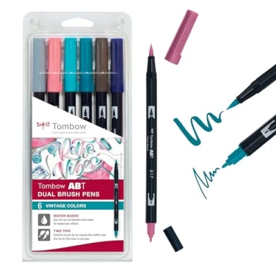 Image of Tombow ABT 6P 5 Dual Brush Pens Vintage Colours (Pack of 6)