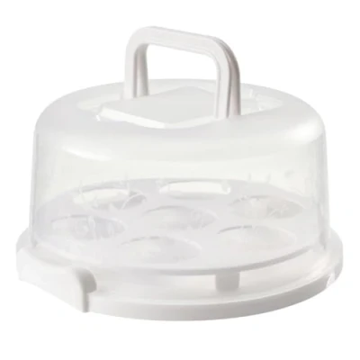 Image of Misamo Cake Carrier with Lid and Handle, Cupcake Holder Cupcakes Plastic Round Transport Storage Container, 1 PCS White