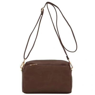Image of FashionPuzzle Triple Zip Small Crossbody Bag, Dark Taupe, One Size