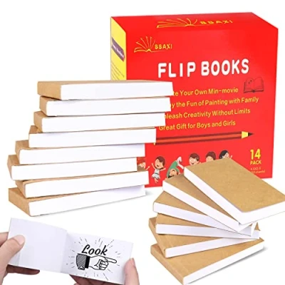 Image of kigauru14 Pack Blank Flipbooks, 120 Pages (60 Sheets) Flip Book Paper for Animation, Sketching and Cartoon Creation, 120GSM No Bleed Drawing Sewn Binding (4.5&quot; x 2.5&quot;)