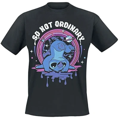 Image of Lilo &amp; Stitch Not Ordinary Men T Shirt Black M, 100% Cotton, Regular