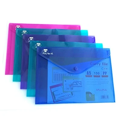 Image of ARK Carry File Popper Wallet with Press Stud Closure [Pack of 5] (Electra Assorted, A5)