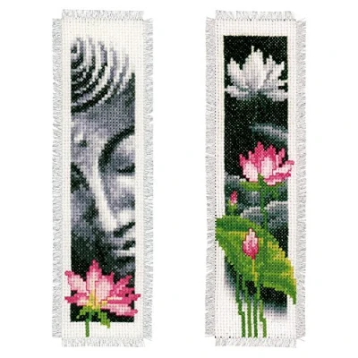 Image of Vervaco Bookmarks: Lotus &amp; Buddha (Set of 2), Polyester Cotton, Multi Colour, 40 x 2 20 cm